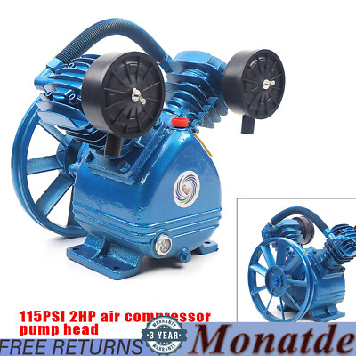 #ad #ad Air Compressor Pump Twin Cylinder 2 Piston V Style 2HP Head Single Stage Blue $134.66