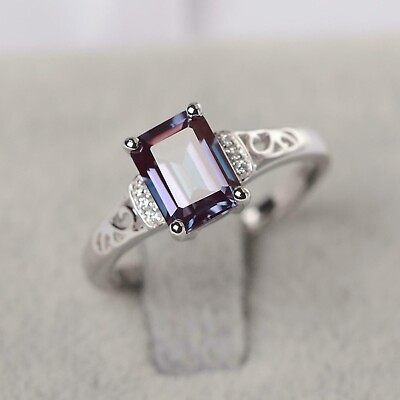 #ad 2.ct Emerald Cut Alexandrite Solitaire Engagement Ring 14K White Gold Finish $159.99
