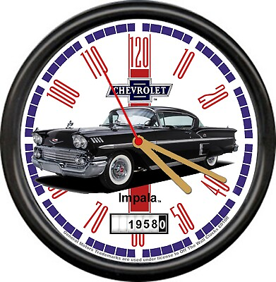 #ad Licensed 1958 Impala Black 2 Door Sedan Chevrolet General Motors Sign Wall Clock $26.95