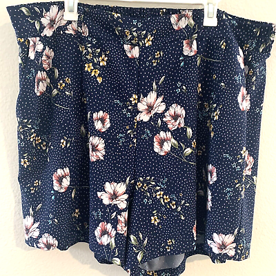 #ad Torrid Shorts Womens Plus 3X Navy Blue Floral Elastic Waist Pockets $13.85