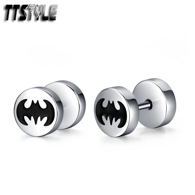 #ad TTStyle Surgical Steel Batman Round Fake Ear Plug Earrings A Pair NEW AU $10.99