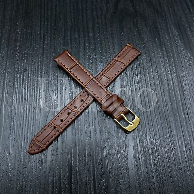 #ad 13 MM Brown Genuine Leather Crocodile Pattern Strap Band Replacement Gold Buckle $11.99