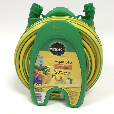 Miracle Gro Aqua Tote Portable Hose Reel with 50ft Hose amp; Nozzle New $22.49