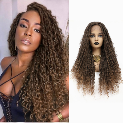 #ad Brown Color Synthetic 24in Long Curly Wig Middle Part Lace Front Wigs For Women $40.55