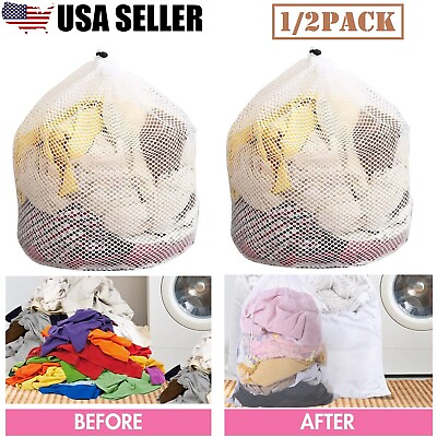#ad 2× Heavy Duty Laundry Bag Large Mesh Wash Clothes With Drawstring Top Closure US $10.82
