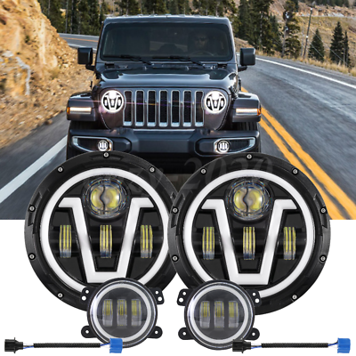 #ad For 2007 17 Jeep Wrangler JK JKU 7quot; Round LED Headlights 4quot; Fog Lights Combo $56.54