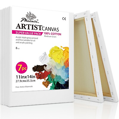 #ad Phoenix Artist Stretched Canvas 11X14quot; 7Pack Painting Board 100% Cotton Primed $20.99