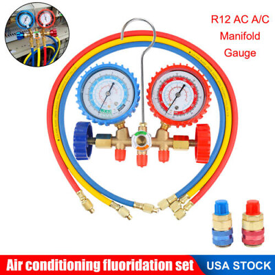 #ad AC Manifold Gauge Set A C Refrigeration 3FT Color Hose fit R502 R134a R12 R22 $25.00