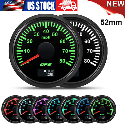 #ad 52mm GPS Speedometer Odometer Gauge 80MPH 7Colors LED For Car Boat Motorcycle US $48.39
