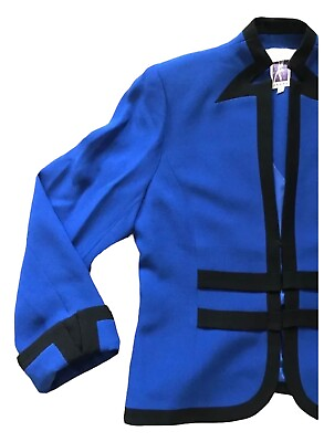 #ad Vintage Womens Contrast Trim Tailored Blazer Jacket Blue Black 12 Large L Zelda $89.99