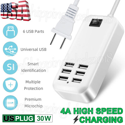 #ad 6 Port USB Hub Fast Wall Charger Station Multi Function Desktop AC Power Adapter $8.35
