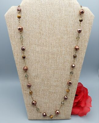 #ad Cookie Lee Gold Tone amp; Brown Faceted Bead amp; Tiger Eye Long Necklace 42quot; $4.80