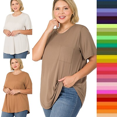 #ad 1X 2X 3X Front Pocket Round Neck Short Sleeve Buttery Soft Modal Top T Shirt $11.45