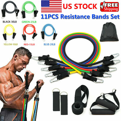 #ad 11 PCS Resistance Band Set Yoga Pilates Abs Exercise Fitness Tube Workout Bands $13.99