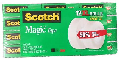 #ad Scotch Magic Tape Refill 12 Rolls 3 4quot; x 1500quot; per Roll Original Matte Finish $22.75
