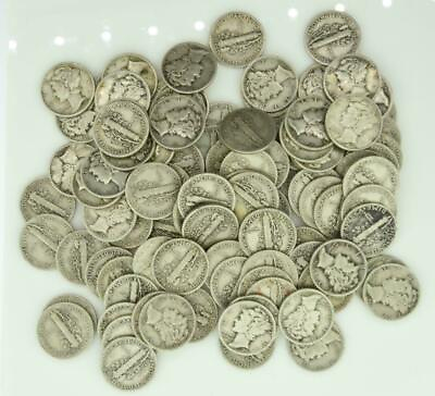 #ad Mercury Dimes $10 Face Value 90% Silver 2 Rolls 100 Coin Bulk Lot Collection $232.48