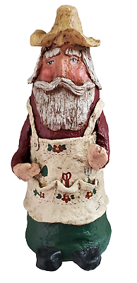 #ad Pulp Paper Mache Gardening Motif Santa Handmade Folk Art Christmas Figurine $49.49