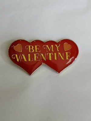 #ad Be My Valentine Double Heart Lapel Pin Red With Gold Lettering $9.00