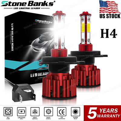 #ad 4 Side H4 LED Headlight High Low Beam Conversion Kit HB2 9003 6000K Bright Bulbs $14.79
