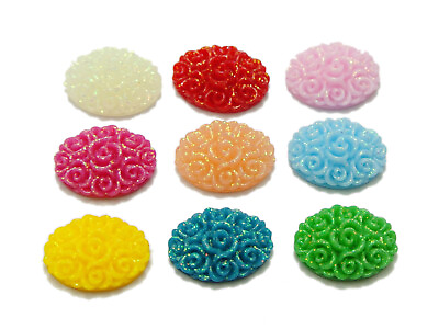 #ad 100 Mixed Color Flatback Resin Floral Oval Cabochons 10X14mm Craft Bow Center $3.32
