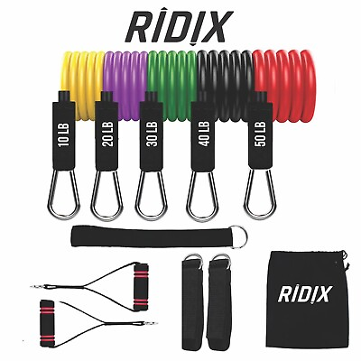 #ad 11 PCS Resistance Band Set Yoga Pilates Abs Exercise Fitness Tube Workout Bands $17.99
