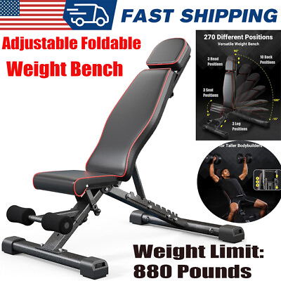 #ad 880LBS Adjustable Foldable Exercise Weight Workout Strength Training Bench $93.99