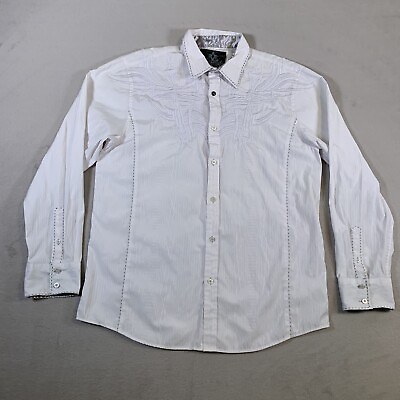 #ad ROAR Western Shirt Fits Mens Medium White Y2K Cowboy Crosses Cross Adult U17 $29.95