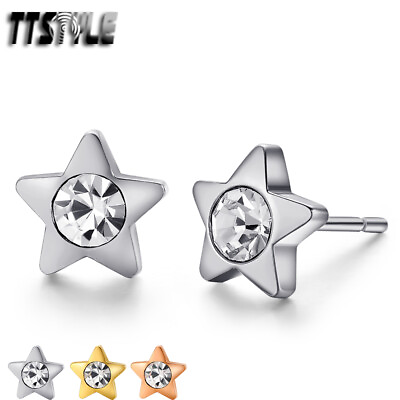 #ad TTstyle S.Steel Star Stud Earrings Sparkling CZ 3 Colour Available A Pair NEW AU $7.99