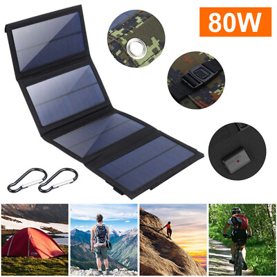 #ad Outdoor 80W Solar Panel Foldable Power Bank Camping Hiking USB PV Phone Charger $12.84
