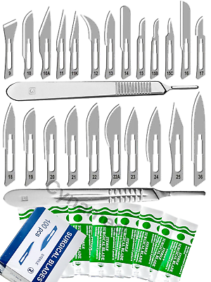 #ad 100 Sterile Surgical Blades with FREE Scalpel Knife Handle Medical Dental Tools $9.99