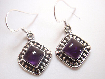 #ad Amethyst Square 925 Sterling Silver Dangle Earrings with Silver Dot Accents $14.99