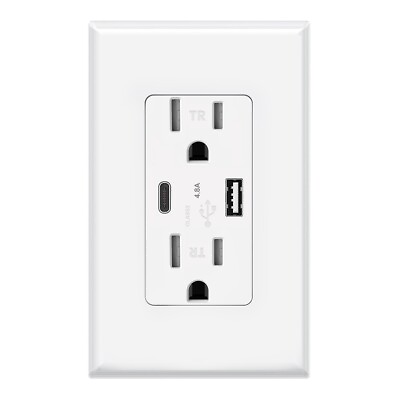 #ad USB C Outlet Fast Charger 4.8A Duplex Receptacle 15A 125V Tamper Resistant $13.99