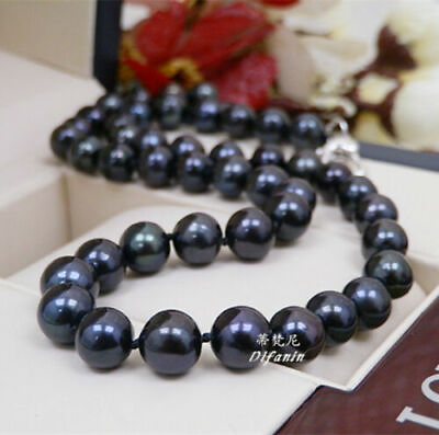 #ad 18quot; GORGEOUS 10 9MM AAA NATURAL BLACK Tahitian PEARL NECKLACE 14K GOLD $59.99