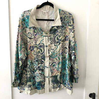 #ad Citron Green Floral Animal Blouse 3X $40.60