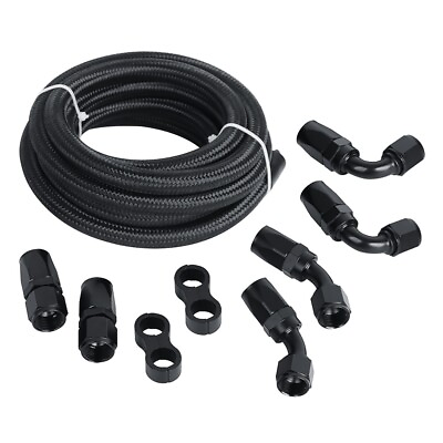 #ad LokoCar 8AN Fuel Line Kit AN8 Nylon Braided Fuel Hose Fitting Kit CPE 10FT Black $48.99