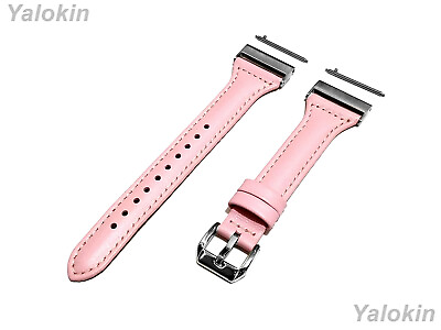 #ad Pink Slim Leather Band Strap for 24mm 25mm Width Watches Quick Release Adapters $21.99