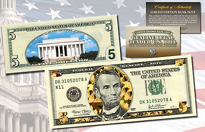 #ad $5 Currency Dual Overlay * GOLD HOLOGRAM amp; POLYCHROME COLOR * $5 US Bill 2 Sided $22.95
