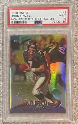 #ad 1998 FINEST JOHN ELWAY NON PROTECTED REFRACTOR #1 PSA 9 MINT SLAB POP 7 ONLY 5^ $90.00