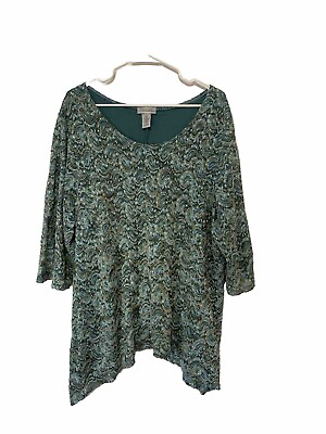 #ad Maggie Barnes for Catherines Paisley 3 4 Sleeve Lace Tunic Top Womens 2X Stretch $19.99