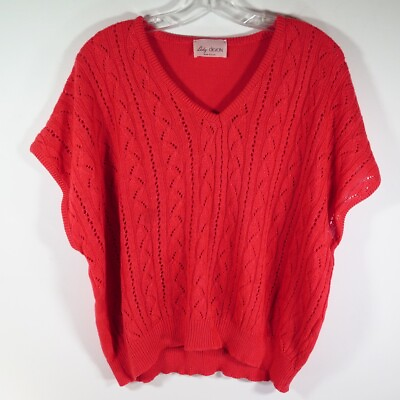 #ad Devon Ladies 1980s Vintage V Neck Sweater Salmon Coral Color Short Sleeve Size L $17.00