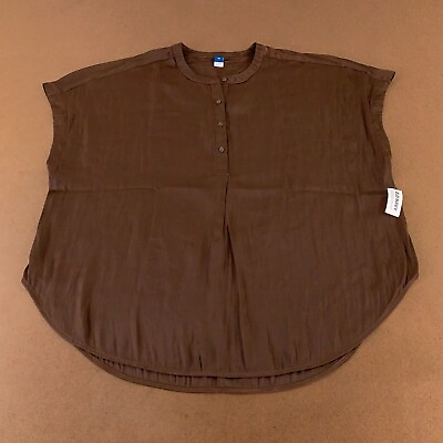 #ad Old Navy Women#x27;s Size 2X Brown Short Dolman Sleeve Satin Pullover Shirt NWT $19.27