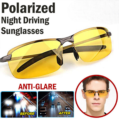 #ad Polarized Night Vision Driving Glass Men Glare Block Night Time Safety Glasses C $3.06