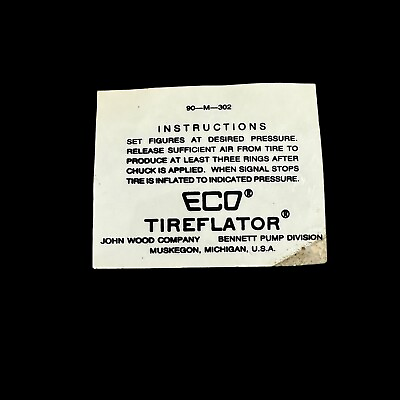 #ad Eco Tireflator Air Meter Instructions Label John Wood Muskegon Michigan Vintage $22.99