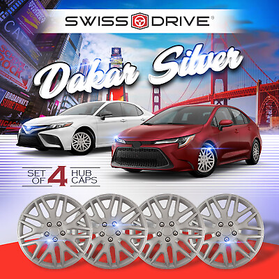 #ad 4 Silver Wheel Covers Snap On Full Hub Caps for Tire amp; Steel Rim $59.95