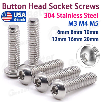 #ad M3 M4 M5 Stainless Steel Button Head Socket Screw A2 304 Hex Key Metric 6mm 20mm $7.08