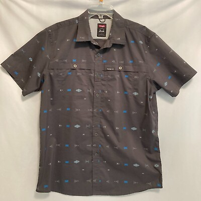 #ad Wrangler Men#x27;s Shirt Casual Short Sleeve Dual Pockets Woven Gray Size Large $15.00