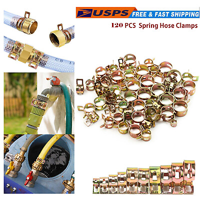 #ad 120X Hose Spring Clamps 5 22mm Fastener Fuel Water Line Pipe Air Tube Clips Kit $11.09