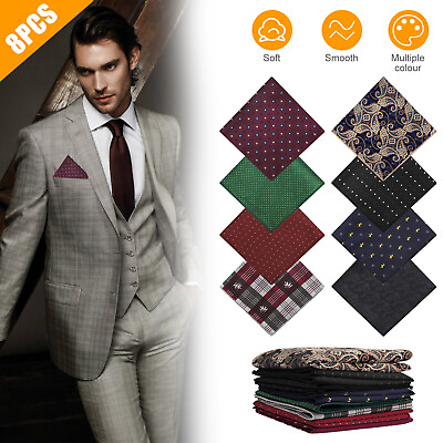 #ad 8PCS Men Silk Pocket Square Handkerchief Fashion Floral Dot Hanky Party Wedding $10.98