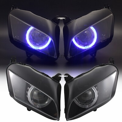 #ad Headlight Assembly HID Dual Blue Angel Eyes Light For Honda CBR600RR 2007 2012 $300.79
