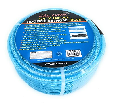 1 4quot; X 100#x27; Air Hose 100 FT Flexible Braid Roofing Clear Blue PVC NPT 300 PSI $39.99